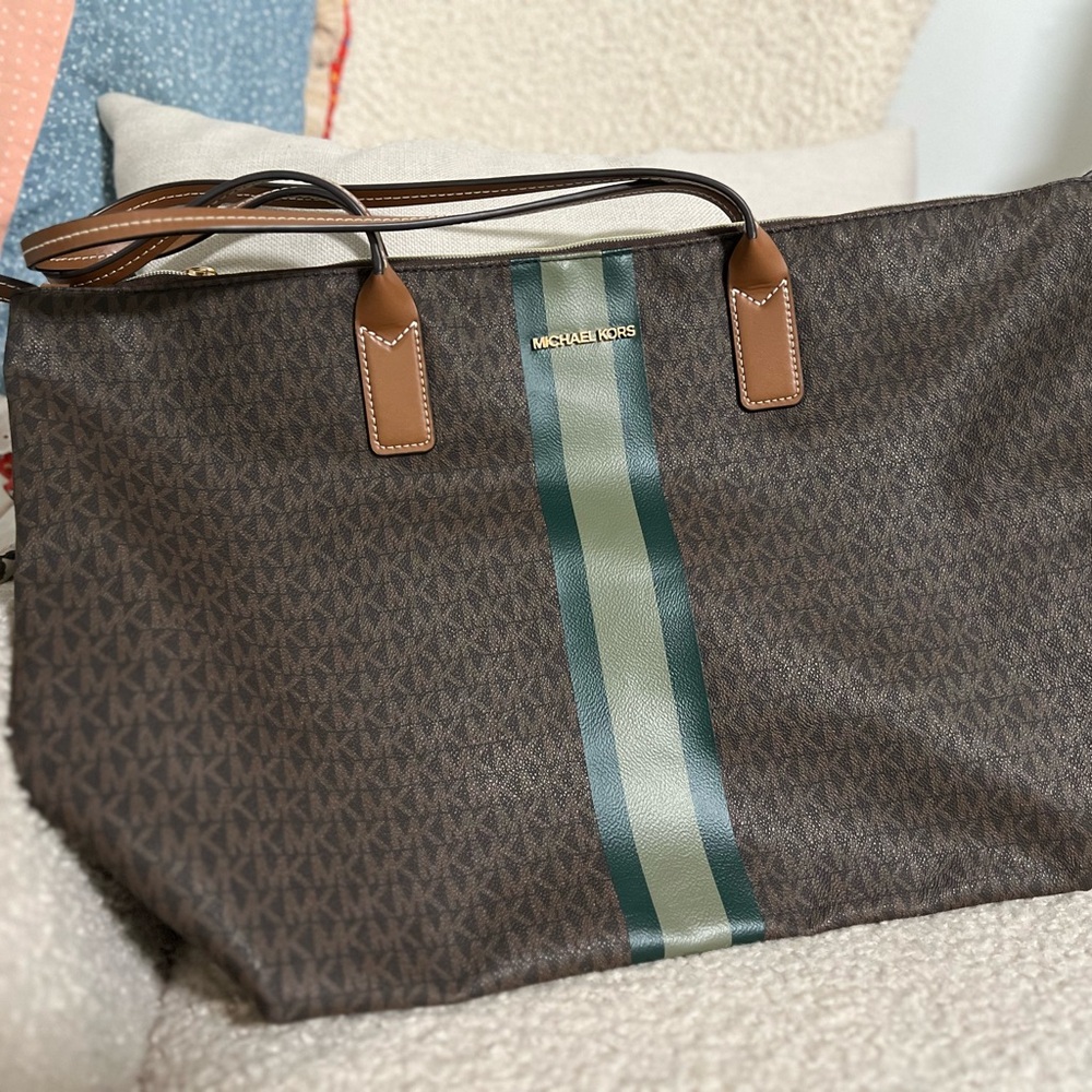 Michael Kors Brown Tote with Green Accent
